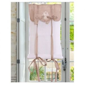 Autrefois Rideau enrouleur et brise bise 80 x 160 cm Lin Inès Lin brodé Voilage Broderie Style Charme Petit Rideau Fin