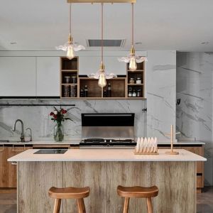 3 Lampes Suspension avec abat-jour en Verre Transparent en forme de feuille de lotus - Industriel Vintage Barre Lustre Bar - SMOTOP