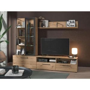 Mur TV DUBLIN avec rangements - Coloris: Chêne & noir