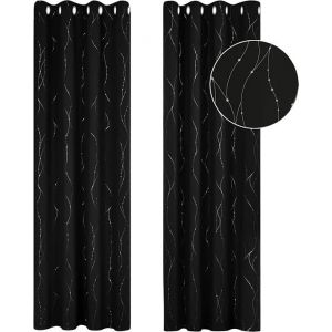 HONGYA Rideau occultant thermique à œillets rayures chambre à coucher Salon Noir L/H 140x245cm 1 pièce