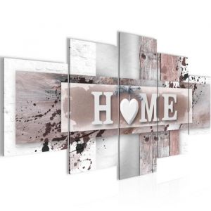 Tableau Décoration Murale 200x100 cm Runa art 504551b Planches Bois Cœur Home - 5 Panneaux Deco Toile Prêt à Accrocher - Marron