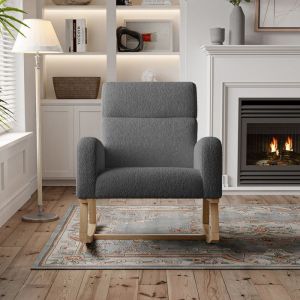 Fauteuil à Bascule Rocking Chair avec poches latérales Chaise à Bascule avec peluche Teddy Fauteuil Allaitement pour Salon gris
