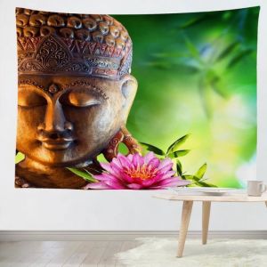 Tapisserie murale - Zen bouddha bambou lotus- Impression numérique - Polyester -200x150cm