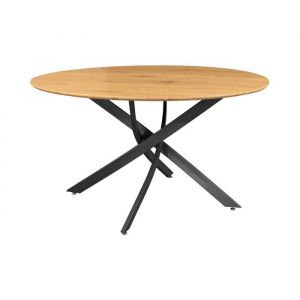Table de salle &agrave; manger COURBAX ronde 120 cm &ndash; Table industrielle aspect ch&ecirc;ne sauvage et m&eacute;tal