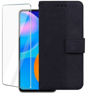 Verre trempé+Housse pour Motorola Moto E14/G24/G04/G04S 6.56 Coque en Cuir PU Magnétique Flip Portefeuille Etui Noir TXJH