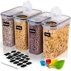 4PCS Boite de Rangement Cuisine 4L en Plastique Scell&eacute;e avec Couvercle sans BPA Pour Stocker CerealesP&acirc;tes SucreFarineRiz