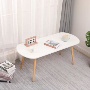 Table basse Blanche - Style scandinave et Moderne - Pieds en Bois de Massif - 110x55x45cm