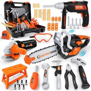 Caisse A Outil Enfant 50 Pi&egrave;ces Bo&icirc;te &agrave; Outils MARSEE avec 3 Perceuse &Eacute;lectrique No&euml;L Cadeau Garcon Fille 3 Ans+