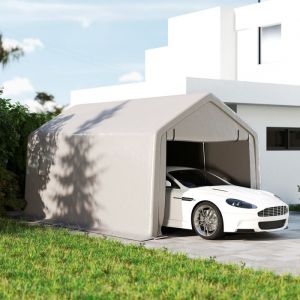 Carport tente de garage 3 x 52 m abri voiture ext&eacute;rieur carport pour voiture avec porte enroulable amovible gris