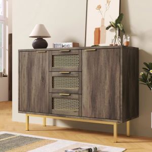 Lemonbest Commode style Rétro 120cm avec 3 tiroirs 2 portes Buffet Salon avec Étagère Réglable Armoire de Rangement marron foncé