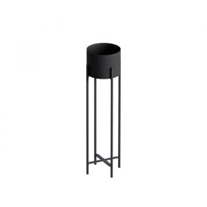 Cache pot cylindrique sur pieds - CALICOSY - M&eacute;tal noir - H78 cm