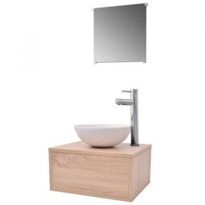 Ensemble meuble de salle de bain - JILL - 4 pi&egrave;ces - Beige - Meuble sous-lavabo 40x34x20 cm - Miroir 30x30 cm
