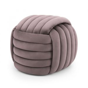 Pouf tress&eacute; en velours 53 cm NILO Rose Poudr&eacute;