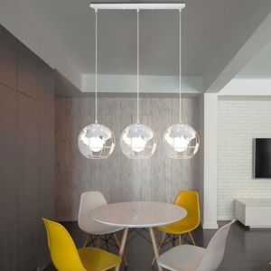 MOGOD Lustre Suspendu Cage Blanc - 3 T&ecirc;tes Plafonnier Industriel &agrave; Long M&acirc;t en M&eacute;tal E27 Lustre Plafonnier Moderne