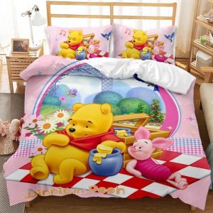 SCD-4828 Parure de lit Disney Winnie lourson 3D jolie housse de couette avec taies doreiller doublure de lit do Taille:200*200cm