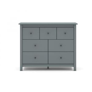 Commode meuble de rangement en pin avec 7 tiroirs coloris Vert kaki - Longueur 100 x Profondeur 40 x Hauteur 80 cm