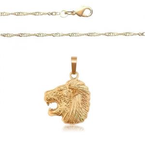 Collier - Souverain &ndash; Pendentif - T&ecirc;te de Lion - Animal - Plaqu&eacute; Or Jaune 750/1000 - 50 cm - Homme/Femme
