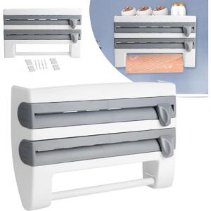 Support Gris Papier Film Alu Cuisine D&eacute;coupe facile Murale D&eacute;rouleur de Rouleaux en Plastique Mural Cuisine