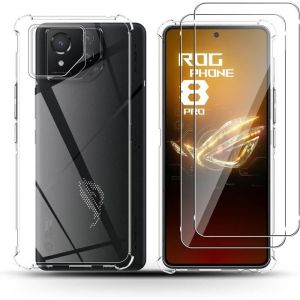 Coque pour ASUS ROG Phone 8/8 Pro +2 Verre Trempé Housse de Protection Souple Silicone TPU Bumper Antichoc - Transparente