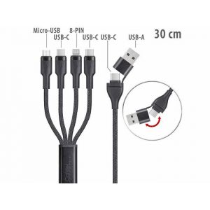 Câble de chargement universel - Callstel - USB-C/A vers USB-C/Micro-USB/Lightning - 30 cm - Noir - 60 W