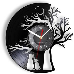 Horloge Murale - Chats Amoureux Sous Un Arbre De Vie - Vinyle Chat Des Animaux - 30cm