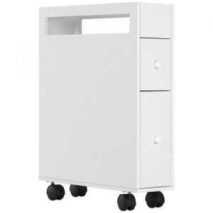 colonne Chariot salle bain blanc niche roulettes 2 tiroirs compartiment ouvert meuble rangement mobile 16x49.5x66cm