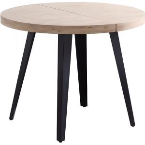 Table à manger ronde extensible en bois coloris chêne nordique pieds noir - diamètre 100-180 x hauteur 76 cm