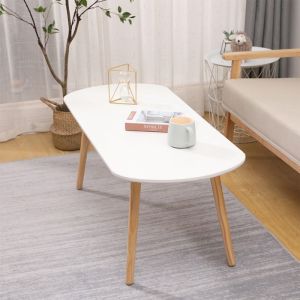 Table basse ovale scandinave imperméable blancheXJING110*50*45cm (4-6 personnes)