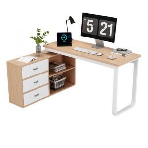 MEUBLES COSY Bureau simple en bois naturel avec 3 tiroirs et 2 niches ouvertes &ndash; 147&times;100&times;753 cm