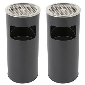 Lot de 2 Cendrier extérieur avec poubelle en acier inoxydable 30L litres Noir