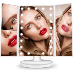MIROIR Miroir Grossissant 3X2X Triptyque avec 22pcs LED Miroir de maquillage Lumineux avec Ecran Tactile Rotation 180 R&eacute;glable