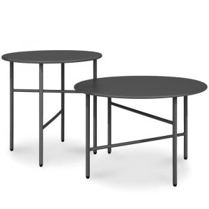 bomoe Set de 2 Table Basse Ronde M&eacute;tal Noir &Oslash;53cm & &Oslash;44cm - Table dAppoint Stable L&eacute;g&egrave;re Outdoor Table Jardin Balcon Terrasse Finn
