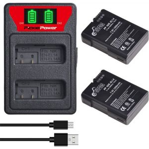 Lot de 2 batteries EN-EL14/EN-EL14a et chargeur LED pour Nikon D5600 D5500 D5200 D5100 D3500 D3400 D3300 D3200 D3100 Df Coolpix