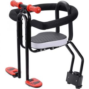 Siege Velo Enfant Avant Vélo Siège Bébé Siège à Bicyclette avec Garde-Corps Dossier et Pédale (pour Enfant de 2 à 6 Ans)Noir