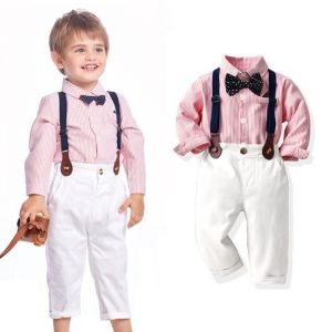 Ensemble de 2 pi&egrave;ces pour B&eacute;b&eacute; Gar&ccedil;on &Agrave; rayure Manches Longues pour Mariage V&ecirc;tement Costume - Rose