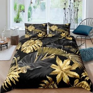 Parure de lit - Tropical - Noir et Or - Housse de couette 240x260 cm - 2 taies 65x65 cm - Microfibre