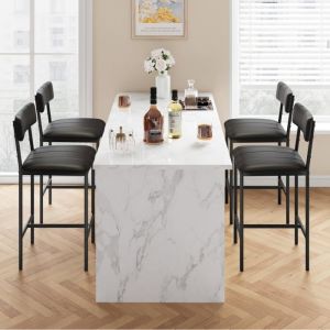 Ensemble de 4 tabourets de bar chaise de bar avec dossier et assis rembourr&eacute; avec repose-pied en similicuir Noir