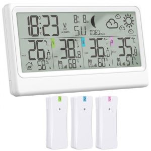 Station M&eacute;t&eacute;o Sans Fil Avec 3 CapteursThermom&egrave;tre Hygrom&egrave;tre Barom&egrave;tre Int&eacute;rieur Ext&eacute;rieur&Eacute;cran LED 85 Pr&eacute;visions M&eacute;t&eacute;o