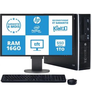 ordinateur de bureau HP elite 8200 pentium intel dual core 16 go ram 1 to disque dur ssd pc reconditionné avec écran 22 pouces