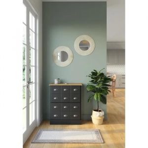 Meuble &agrave; chaussures apothicaire en pin massif noir Hampton