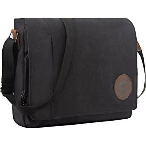 Besace Homme en Toile et Cuir Véritable Sacs dépaule Sac Bandoulière Rétro Vintage Besace pour Voyage Loisir Bureau Quotidien