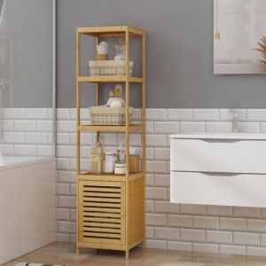 Colonne en Bambou - WOLTU Meuble design naturel - Salle de Bain Chambre Cuisine - 33x36x140cm