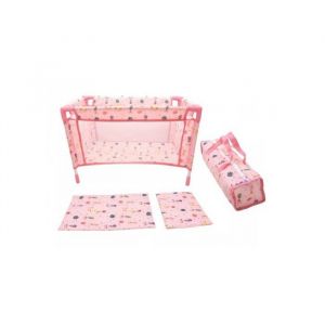 Lit poupee 46 cm max Fleurs Rose - Avec Oreiller Couverture Sac - Lit parapluie voyage - Set Jouet Accessoire poupon et Carte
