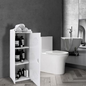 JEOBEST Meuble de rangement au sol de salle de bain Armoire &agrave; 3 niveaux Colonne avec 1 Porte Adapt&eacute; &agrave; salon chambre entr&eacute;e