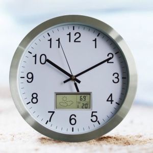 Horloge Murale radiopilotée Changement Heure Automatique Pendule Murale Pilotée Silencieuse avec Thermomètre hygromètre Ø 30cm