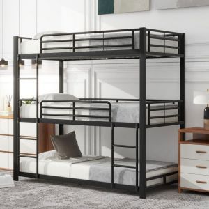 Cadre de lit en métal 90 x 200 cm lit superposé lit en fer lit superposé triple pour enfants adolescents et adultes noir