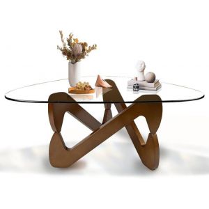 Table Basse Verre Moderne Transparente Table Basse Salon En Noir Bois Base Triangle Vintage Table Basse Verre Trempé (Noyer T