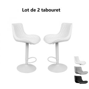 Willonin&reg; 2 x Tabouret de bar en Simili cuir Chaise haute de Cuisine Pivotant Si&egrave;ge et dossier de motif &agrave; Grille losange Blanc