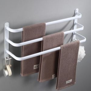 Mural Porte Serviette Salle de Bain &eacute;tag&egrave;re Serviette avec Crochets Porte-Serviettes Aluminium &eacute;tag&egrave;re Serviette Blanc 50CM