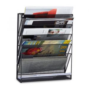 Relaxdays Porte-revues mural porte-journaux porte-magazines 6 casiers HxlxP: 40 x 32 x 10 cm noir